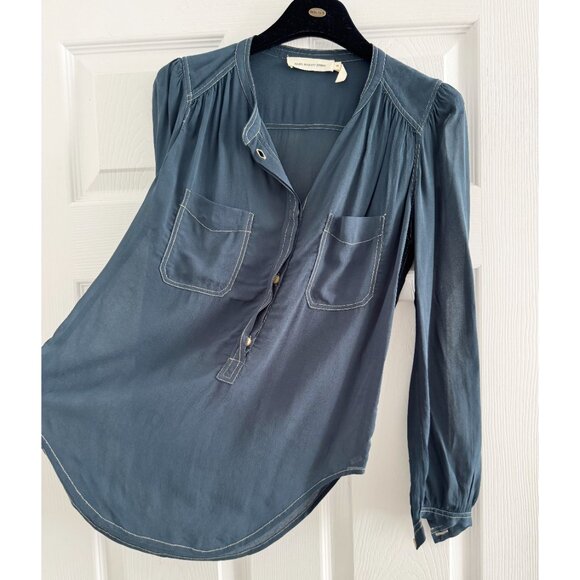 Isabel Marant Etoile "GINOS" crepe blouse in dark turquoise, size 36 (fits XS) - Picture 3 of 8